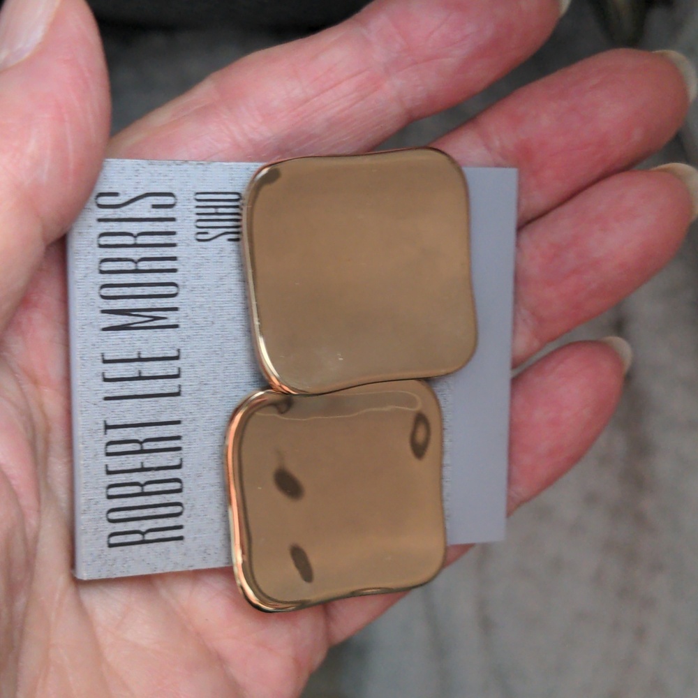 Robert Lee Morris Gold clip-on earrings. New 1 1/4" Square. Hallmark - Picture 2 of 6